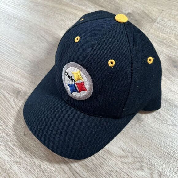 Vintage Logo Athletic Pittsburgh Steelers Hat Snapback NFL‎ Black Wool Blend Cap - Picture 8 of 9